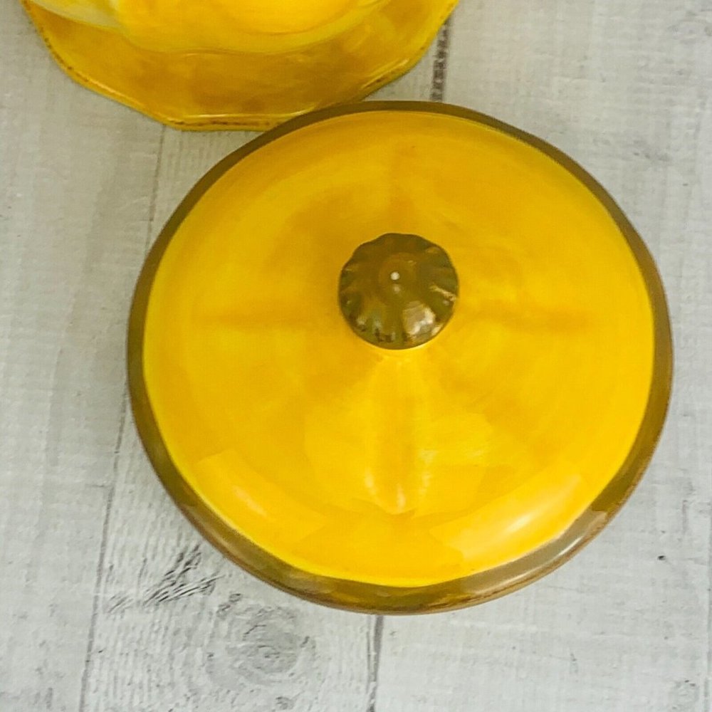 Gibson Verdona HERITAGE PARK Green Scroll Yellow Stoneware 11" Lidded Canister - Picture 6 of 10